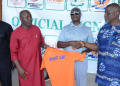 The Technical Adviser, Duke Udi being unveiled by the ODSFA Chairman and the FA Chairman