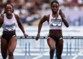 Tobi Amusan (R) at the Paris Diamond League