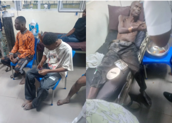 Rescued victims trapped in a building that collapsed in Alakija area of Lagos State