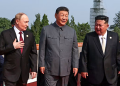 From left, Russian President Vladimir Putin, Xi and Kim at a military parade in Beijing