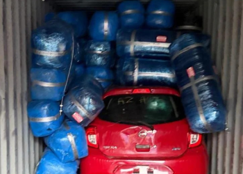 Picture of container with vehicle contained some of the 8,287 parcels of cannabis indica intercepted at Apapa Port