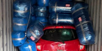 Picture of container with vehicle contained some of the 8,287 parcels of cannabis indica intercepted at Apapa Port