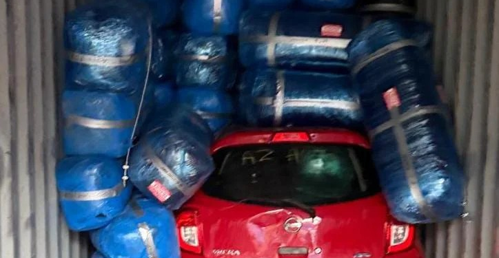 Picture of container with vehicle contained some of the 8,287 parcels of cannabis indica intercepted at Apapa Port