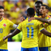 Colombia's Jhon Arias celebrates scoring their first goal with Daniel Munoz, Davinson Sanchez, James Rodriguez