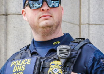 An image of a Department of Homeland Security officer