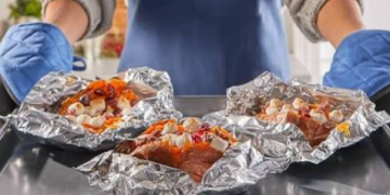 Food wrapped in aluminium foil