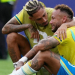 Brazil's Neymar is consoled by teammate Raphinha after Brazil's elimination from the FIFA World Cup 2026