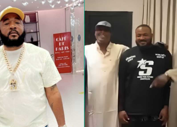 Sam Larry makes first public appearance surrounded by friends after crash