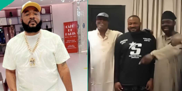 Sam Larry makes first public appearance surrounded by friends after crash