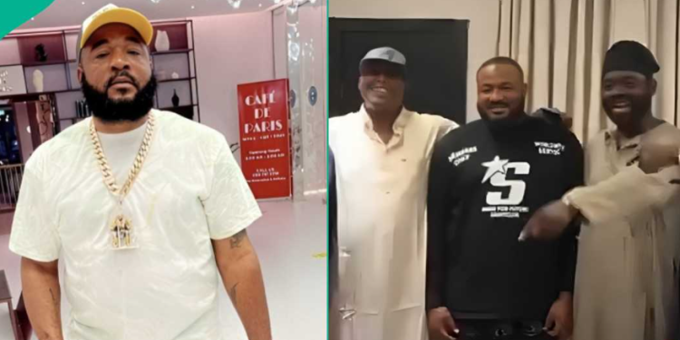 Sam Larry makes first public appearance surrounded by friends after crash