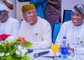 Governors Okphebolo, Aiyedatiwa and Alai at the event marking golden jubilee of Benue State.