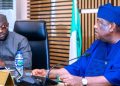 SGF, Senator George Akume with the DG, City Boy Movement Oluwatosin Shoga during a visit to his OSGF.