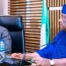 SGF, Senator George Akume with the DG, City Boy Movement Oluwatosin Shoga during a visit to his OSGF.