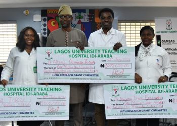 LUTH's Chief Medical Director, Prof. Wasiu Adeyemo with the research grant recipients.