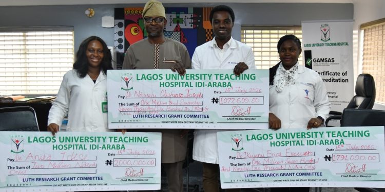 LUTH's Chief Medical Director, Prof. Wasiu Adeyemo with the research grant recipients.