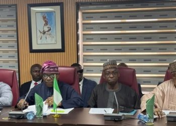 Ambassador Segun Enikanolaiye leading other officials of Federal Ministry of Foreign Affairs in a meeting with South African delegation in Abuja.