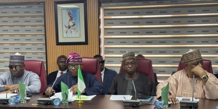 Ambassador Sola Enikanolaiye leading other officials of Federal Ministry of Foreign Affairs in a meeting with South African delegation in Abuja.