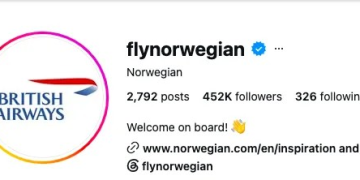 Norwegian air changes Instagram logo to British air.