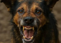 Image of a dog exhibiting behaviours consistent with extreme aggression or distress