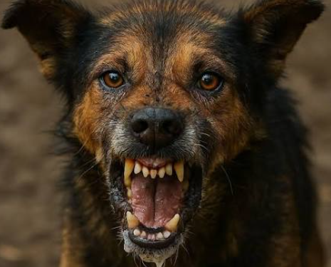 Image of a dog exhibiting behaviours consistent with extreme aggression or distress