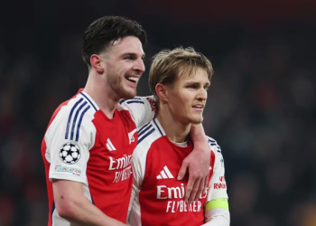 Arsenal teammates Declan Rice, Martin Odegaard