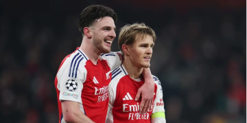 Arsenal teammates Declan Rice, Martin Odegaard