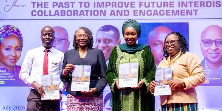 L–R: President, Physical and Earth Sciences Students’ Association (PESSA), University of Lagos (UNILAG), Mr. Ogunwoolu Olalabi; Vice-Chancellor, University of Lagos, Professor Folasade Ogunsola, OON, FAS; Executive Secretary, Solid Minerals Development Fund, Hajiya Fatima Shinkafi; and Dean, Faculty of Physical and Earth Sciences, University of Lagos, Professor Olayinka Asekun, FPES, during the Maiden Annual Lecture Series of the Faculty of Physical and Earth Sciences at the University of Lagos