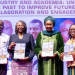 L–R: President, Physical and Earth Sciences Students’ Association (PESSA), University of Lagos (UNILAG), Mr. Ogunwoolu Olalabi; Vice-Chancellor, University of Lagos, Professor Folasade Ogunsola, OON, FAS; Executive Secretary, Solid Minerals Development Fund, Hajiya Fatima Shinkafi; and Dean, Faculty of Physical and Earth Sciences, University of Lagos, Professor Olayinka Asekun, FPES, during the Maiden Annual Lecture Series of the Faculty of Physical and Earth Sciences at the University of Lagos