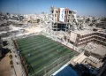 A football pitch amid the rubble in Gaza City