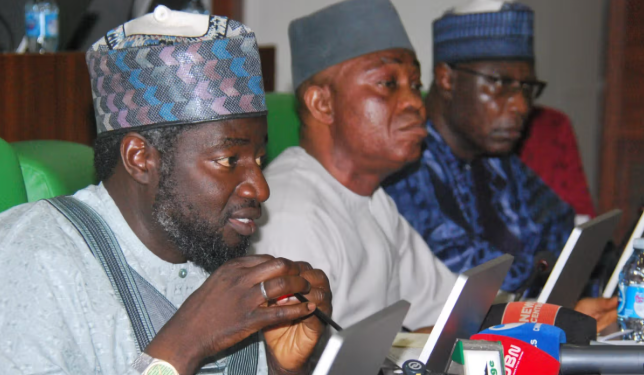 Members of the House of Representatives Ad Hoc Committee during a public hearing into the establishment and operations of the Presidential Foreign Intervention Promotion Council, PFIPC in Abuja.