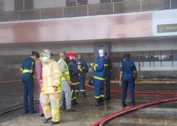 Firefighting service at the Murtala Muhammed International Airport, Lagos, during emergency response operations following the smoke incident at Terminal 2.