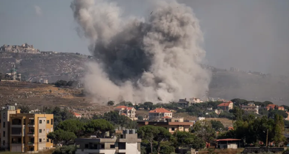 An Israeli Army air strike on Nabatieh, Lebanon