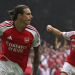 Calafiori celebrates 30 seconds goal against Man City in Community Shield clash.