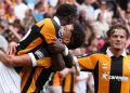 Hull City players celebrate goal against united