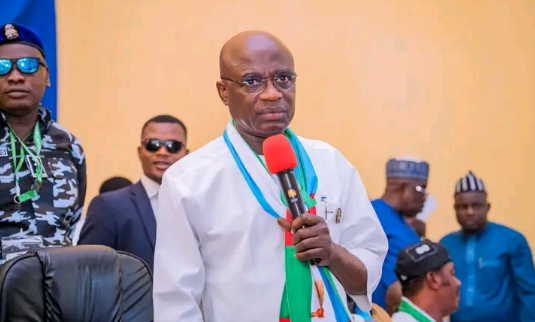 Benue State Governor, Hyacinth Alia, speaks during a town hall meeting with stakeholders from Katsina-Ala, Ukum and Logo Federal Constituency, where he assures residents that no land will be ceded for ranching without their consent.