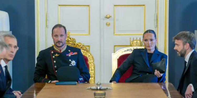 Princess Ingrid Alexandra, Norway’s Crown Princess and heir to the throne, attends a cabinet meeting with her father, King Haakon VIII, at the Royal Palace in Oslo following the death of her grandfather, King Harald V.