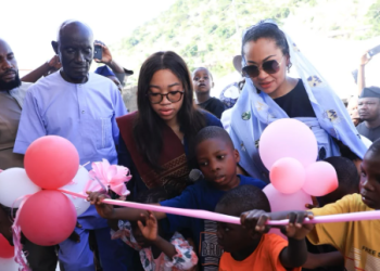 Senator Natasha Akpoti-Uduaghan and her daughter Nadia Zakaria, during the commissioning of the fully equipped orphanage home she built and furnished in Etahi Community, Kogi State
