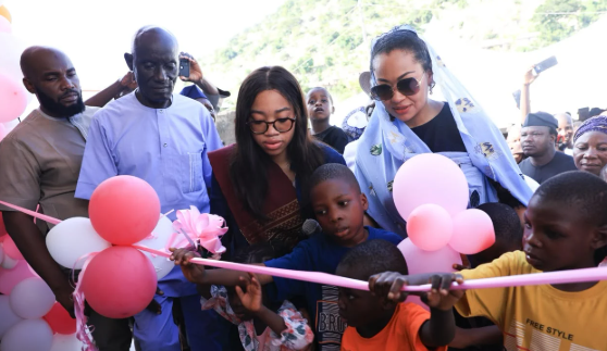 Senator Natasha Akpoti-Uduaghan and her daughter Nadia Zakaria, during the commissioning of the fully equipped orphanage home she built and furnished in Etahi Community, Kogi State