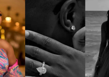 Meraiah Ekeinde showcases her engagement ring in a romantic beach-themed photo collage following her engagement announcement.