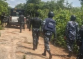 Security operatives conduct a search along the Aloma–Egane Expressway in Ofu Local Government Area of Kogi State following the abduction of passengers, including NYSC members, with 11 victims later rescued.