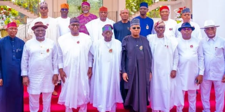 President Bola Tinubu in a group photograph with the APC governors after the meeting