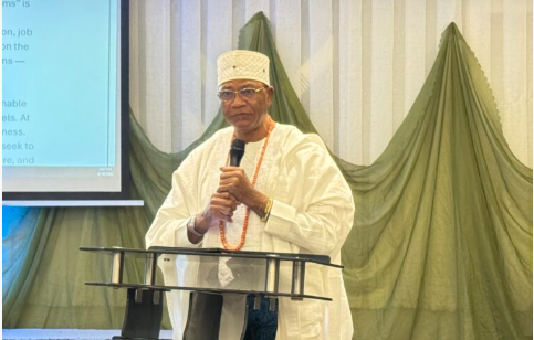 President of the manufacturers association of Nigeria- Otunba Francis Meshioye, delivering welcome address at the 59th Annual General Meeting of the association held on Tuesday in Lagos