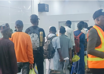 67 Nigerian returnees from South Africa arrive at the Murtala Muhammed International Airport.