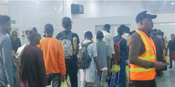 67 Nigerian returnees from South Africa arrive at the Murtala Muhammed International Airport.