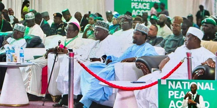 SGF, Senator George Akume and others at the National Peace Accord event in Abuja.