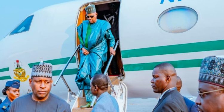 Vice President Kashim Shettima arrives Luanda for an AU Summit.