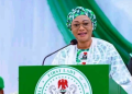First Lady Senator Oluremi Tinubu speaks at the launch of the $1 billion HOPE Social Protection Programme, which aims to move vulnerable Nigerians from temporary palliatives to sustainable economic empowerment and self-reliance.