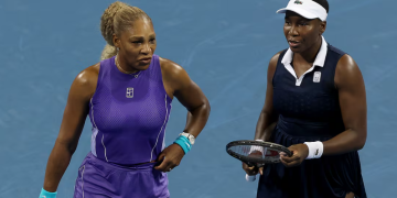 Serena Williams, left, and sister Venus have played together in the U.S. Open doubles nine times, most recently in 2022, ​when Serena made an emotional ​farewell to the sport