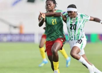 Indomitable Lionesses defender tackles a Super Falcons forward player