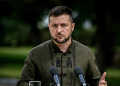 Ukraine’s President Volodymyr Zelensky attends a joint press conference with his Polish counterpart in Kyiv on August 23, 2022, amid Russia’s military invasion launched on Ukraine.